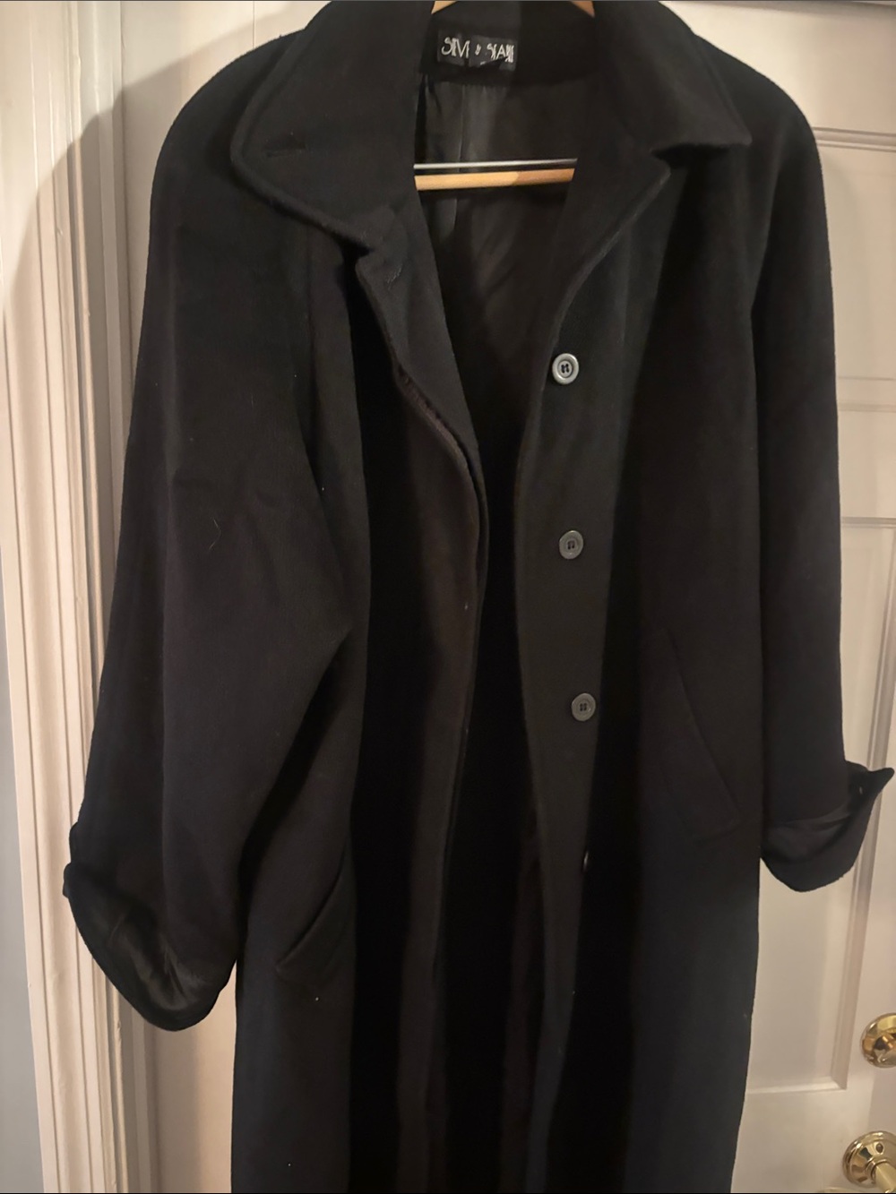 Women's Black Pea Coat - Vintage 100% Wool. Made USA.